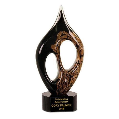 10 1/4 inch Contemporary Black/Gold Coral Art Glass
